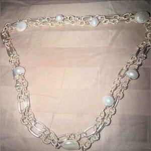 925 sterling silver real White Pearl chain link Necklace very heavy OTC